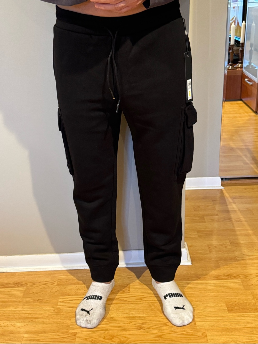 Karl Lagerfeld Black Cargo Sweatpants with Drawstring Waist